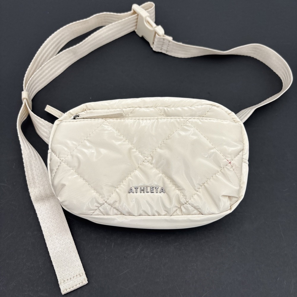 ATHLETA All‎ About Shine Quilted Diamond Crossbody Belt Bag Ivory White Clean!